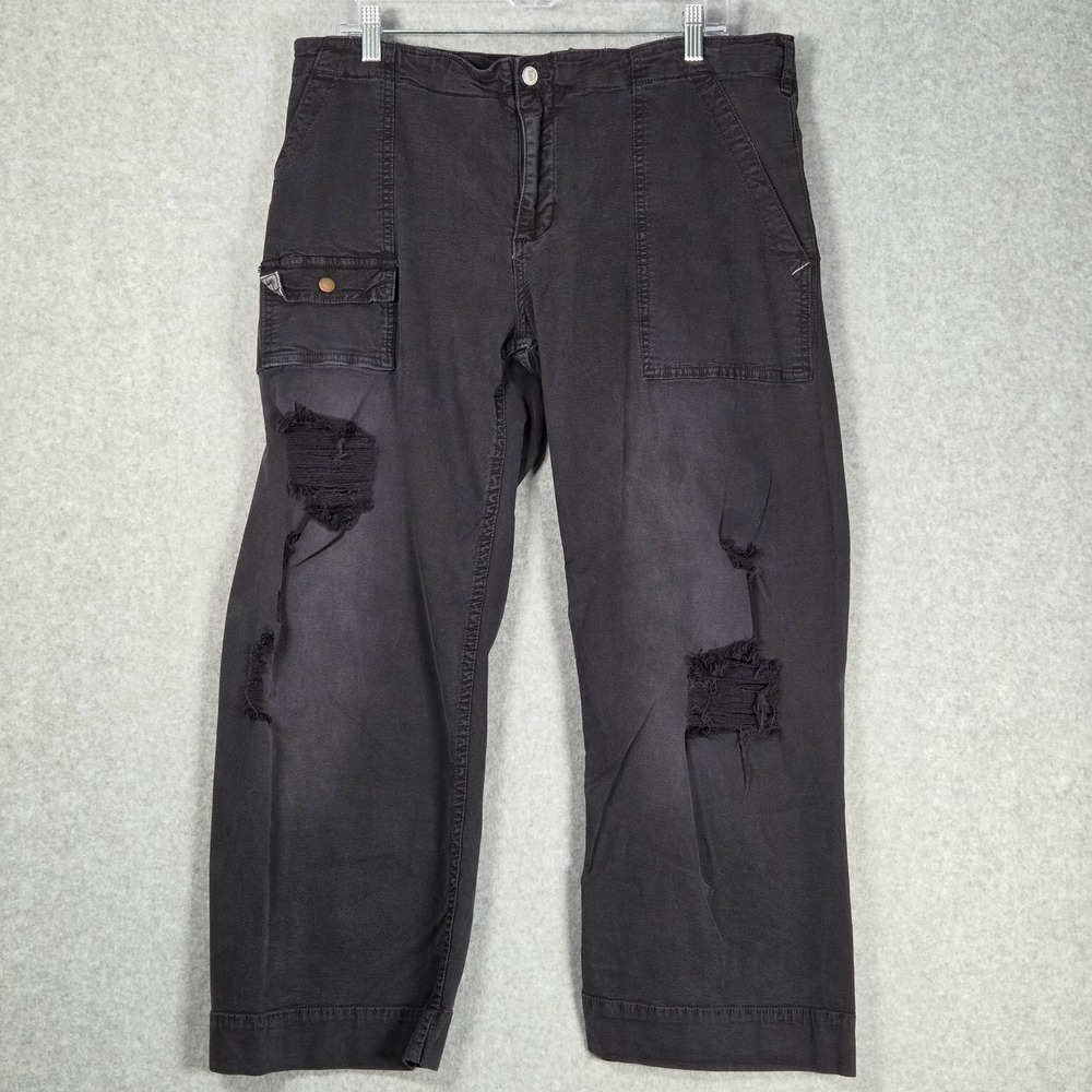 Pilcro Women 32 Cargo Wide Leg Pants Patch Pocket Black Distressed Anthropologie